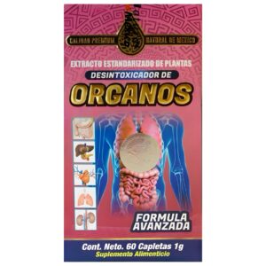 Caja de suplemento alimenticio natural de México, fórmula herbal con extractos vegetales en presentación de 60 tabletas.