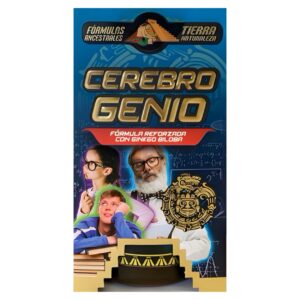 Caja del suplemento Cerebro Genio, fórmula de medicina mexicana con ginkgo biloba, inspirado en conocimientos ancestrales para apoyar el bienestar mental.